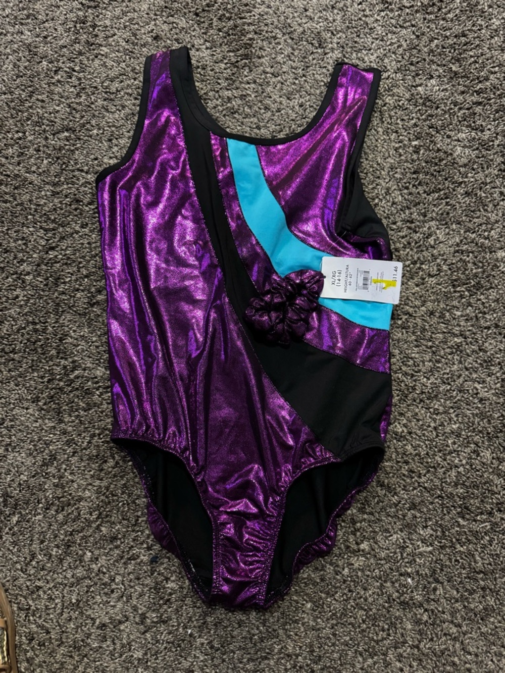 Girls Purple Metallic One-Piece leotard  with Teal Accent 14/16